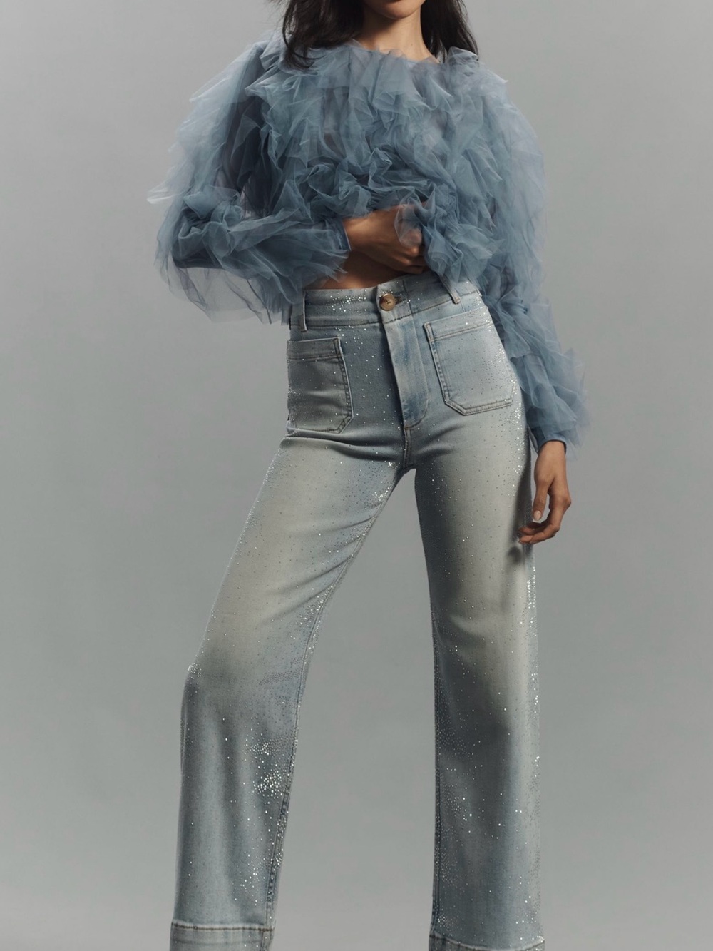 Anthropologie Glitter Wide-Leg Jeans in Light Blue